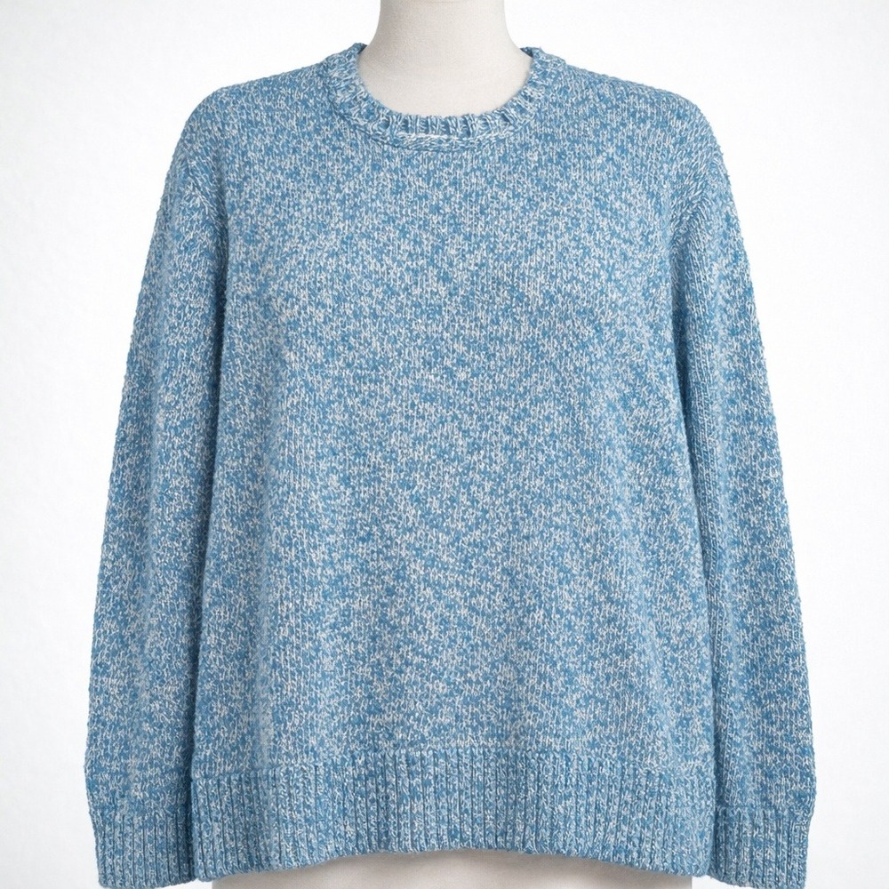 Vintage LL Bean‎ Marled Chunky Knit Crewneck Sweater Size M Blue Pullover Granny